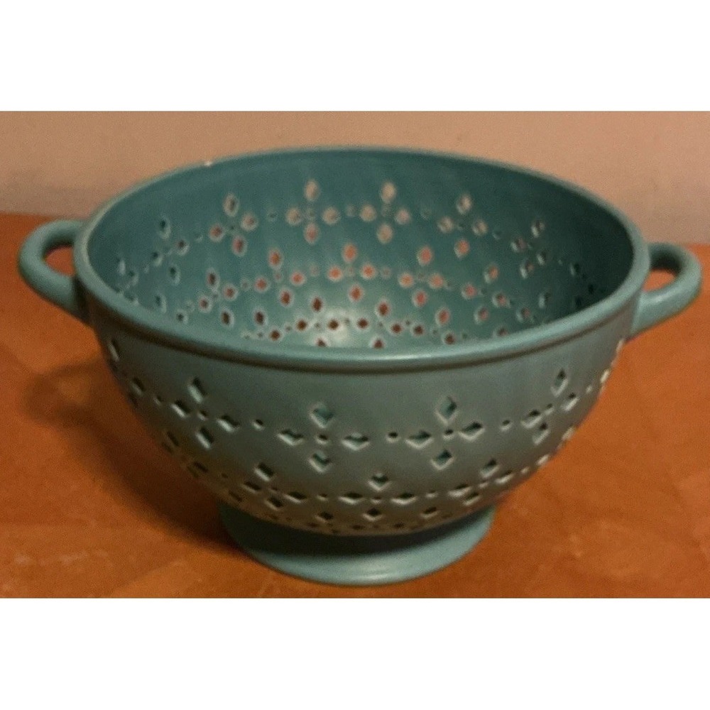 Threshold Earthenware Teal Ceramic Colander‎ 5.5" X 9"